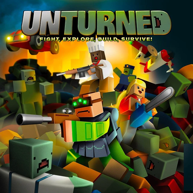 Unturned promotional art — fight, explore, build, survive